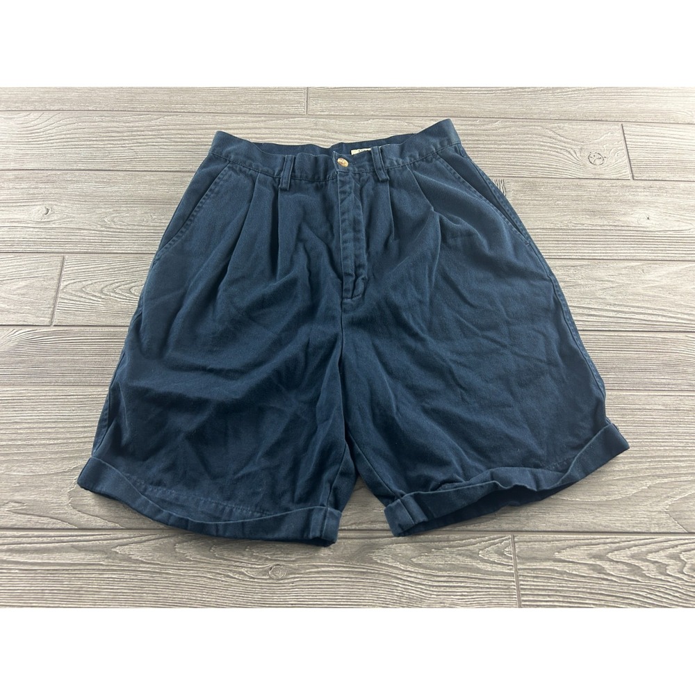Eddie Bauer Classic Fit Shorts Womens 10 Navy Blue Cuffed Pleated Preppy Chino